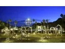 夜の会場に並ぶ竹灯りのオブジェ