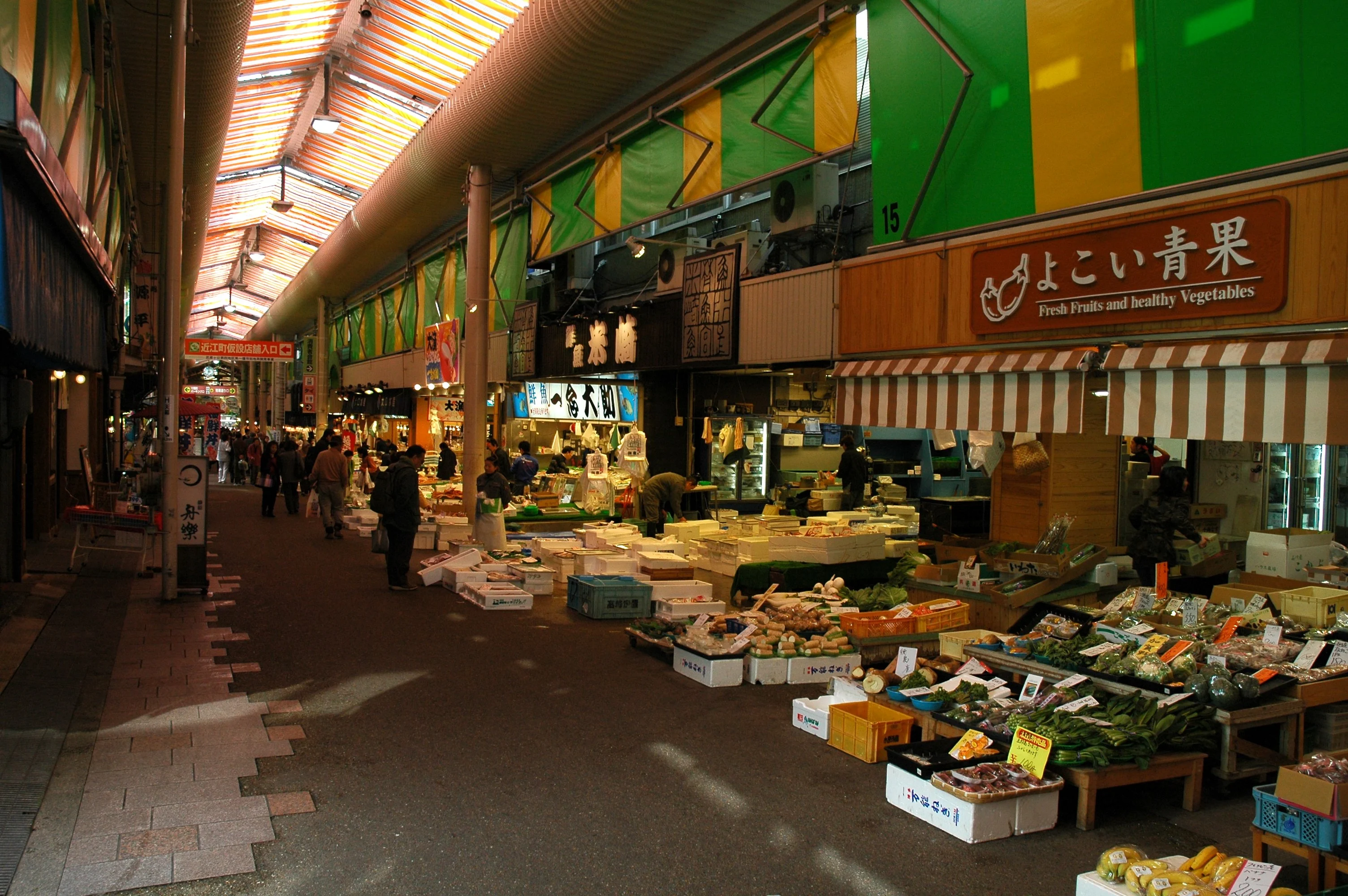 Bustling Fresh Seafood Alley at Omicho Market Kanazawa