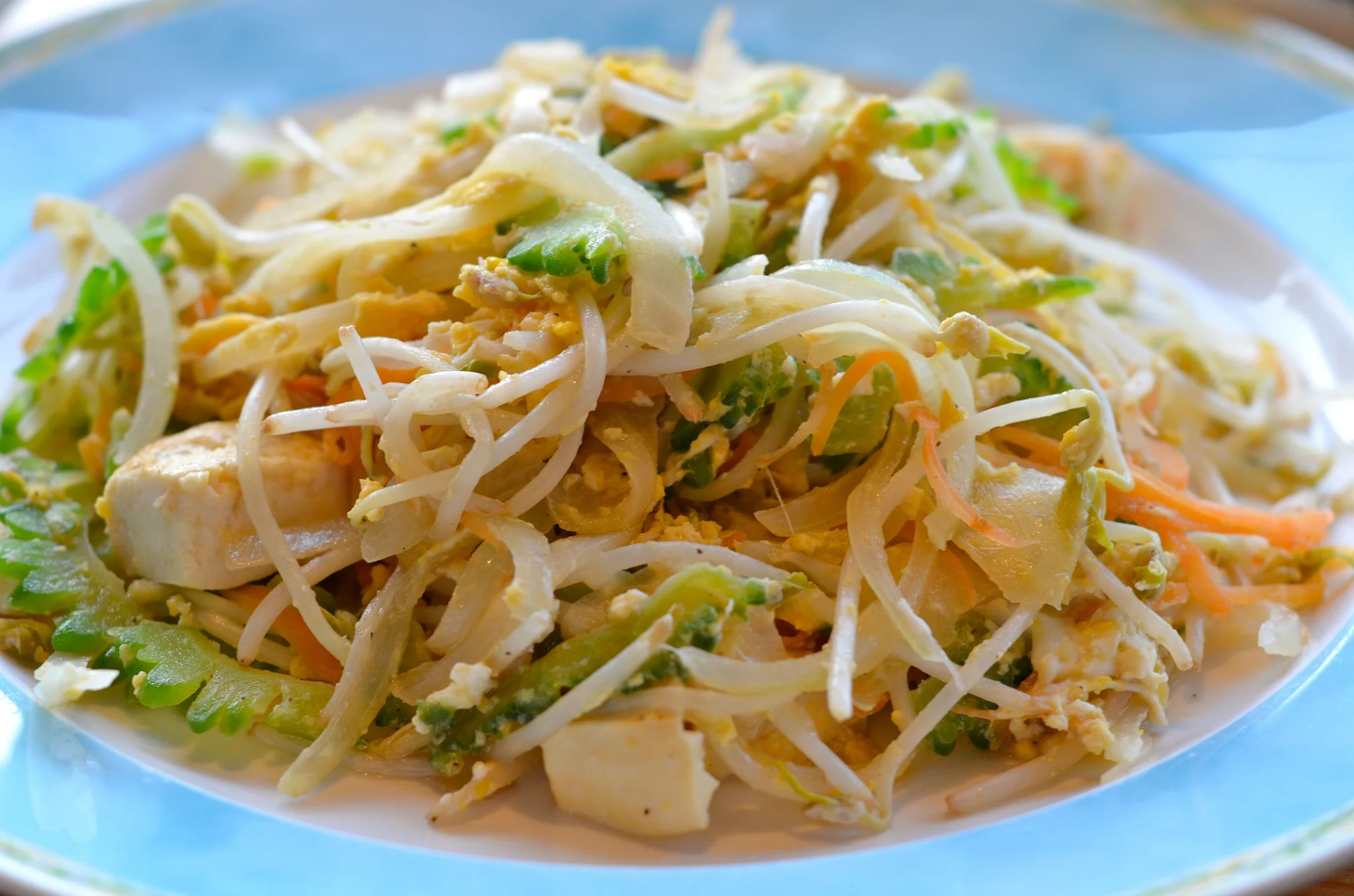 Sizzling Goya Champuru Bitter Melon Stir Fry with Island Tofu and Egg