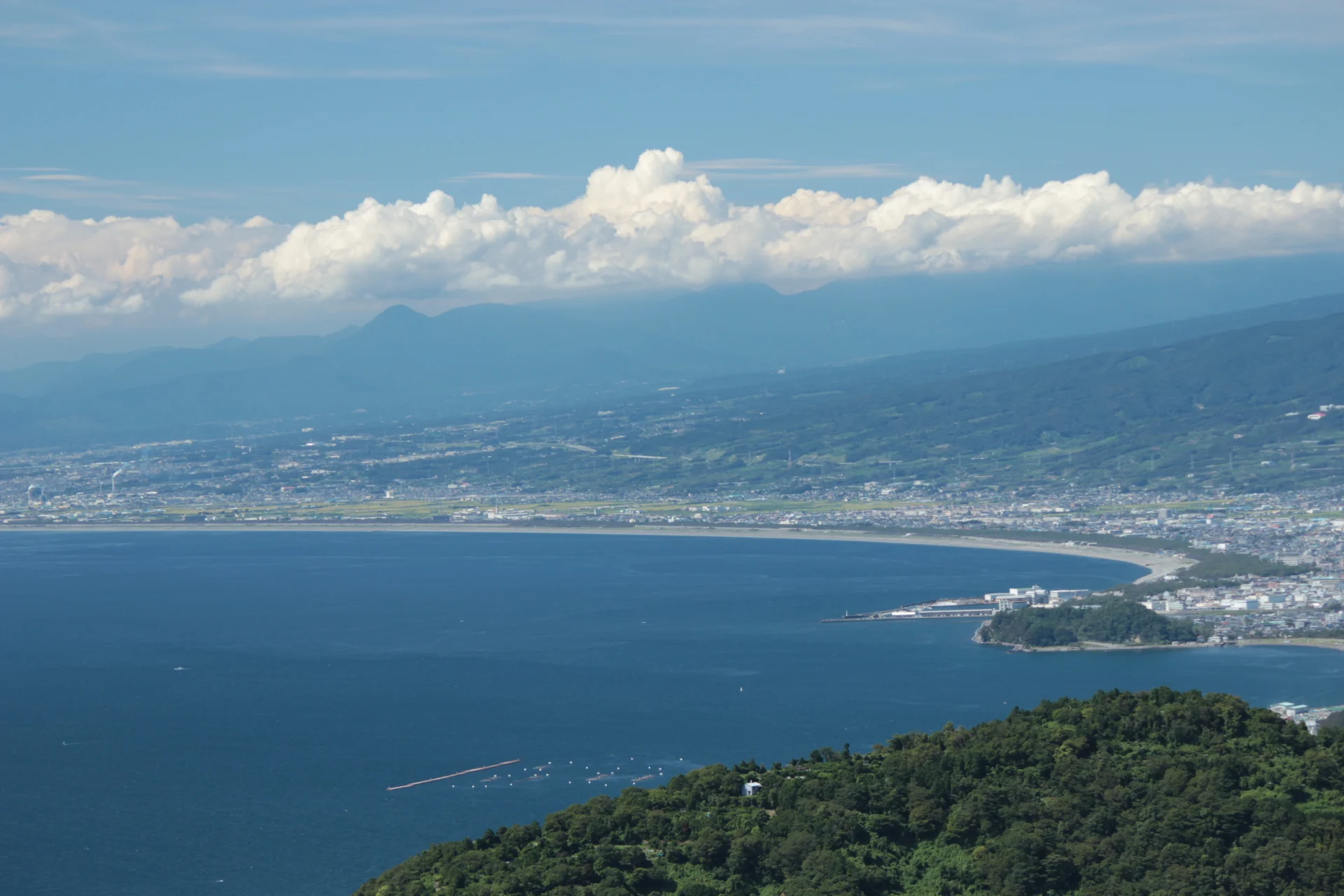 Panorama of Suruga Bay and Coastal Shizuoka with Mount Fuji Rising Above