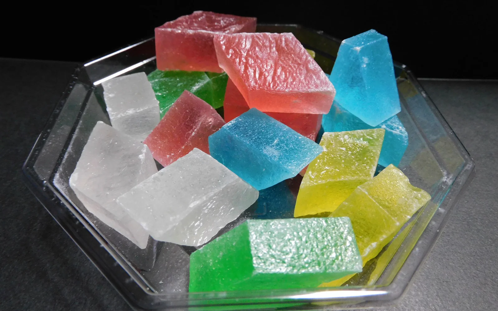 Translucent crystalline Kohaku-kan and Mizu-yokan wagashi capturing the cooling serenity of summer
